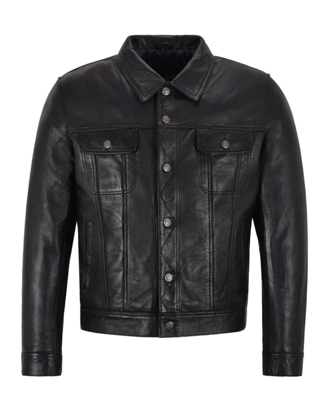 Men’s TRANSPORTER Black TRUCKER Denim Western Real Lambskin Nappa Leather Jacket