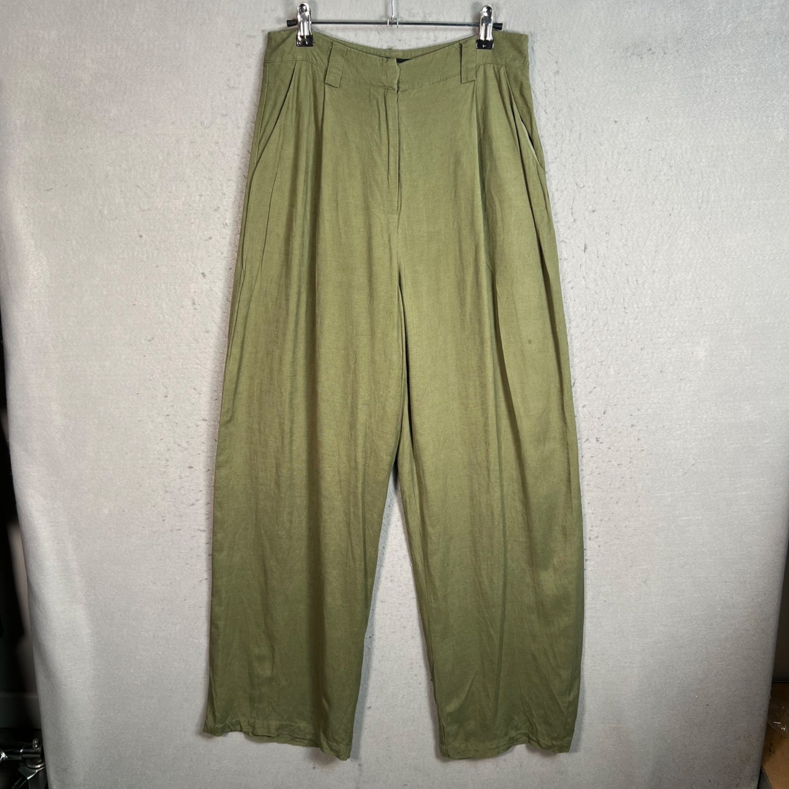 Lioness Olive Green Linen-Blend High-Waist Relaxed Fit Pants Womens Small