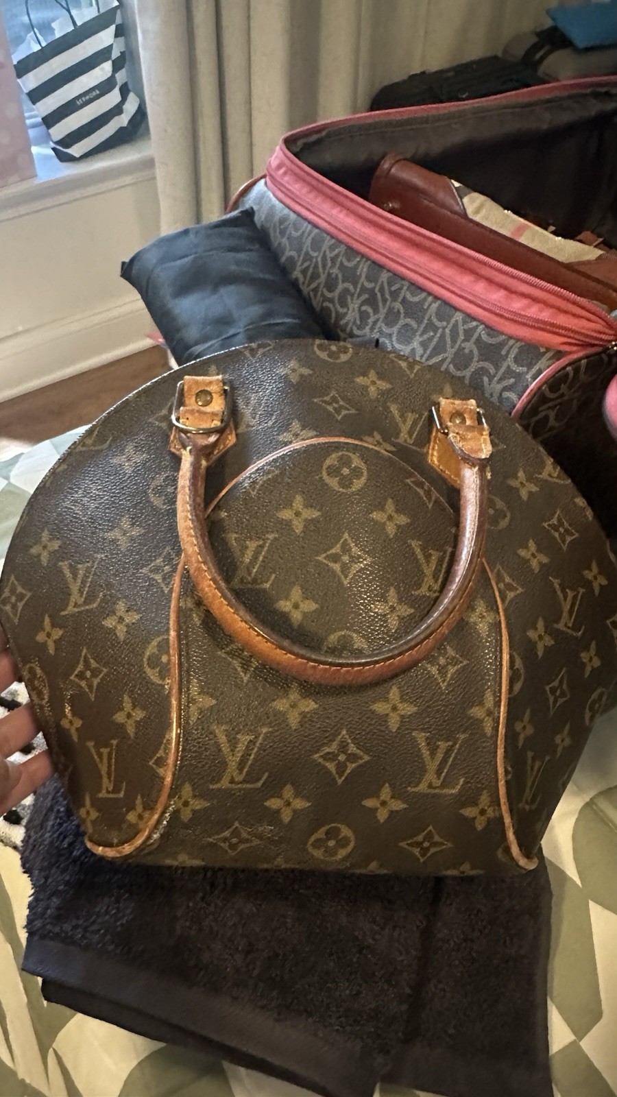 Louis Vuitton Monogram Ellipse Satchel Top Handle Bag Brown Oval Zip Closure