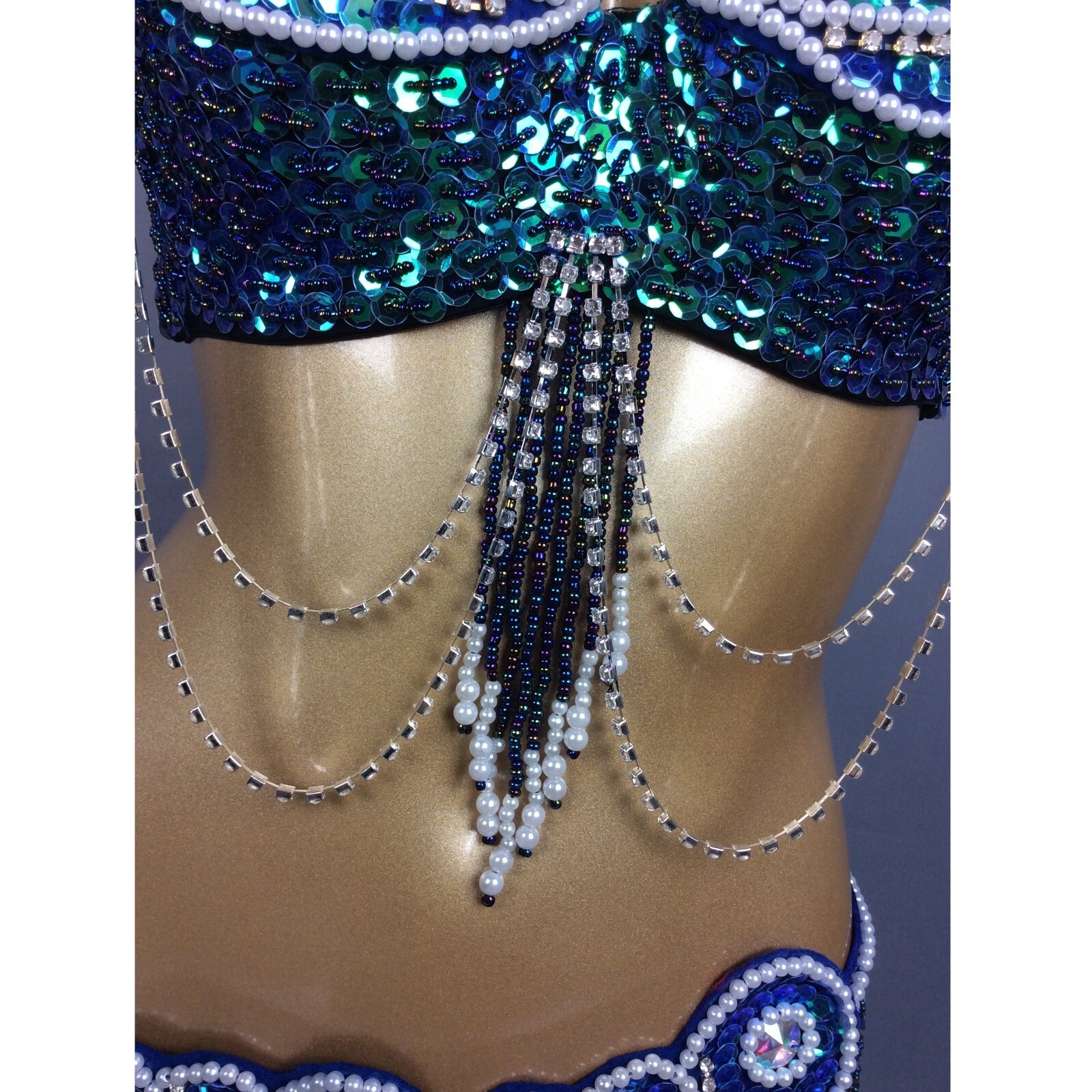 Beaded Samba Belly Dance Costume EDC Rave Carnival Outfit Bra Belt 10 Colors
