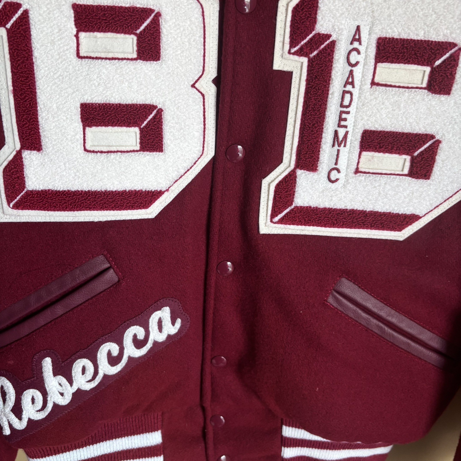 Vintage Varsity Letterman Jacket Red White Wool Leather Size Medium 80s 90s