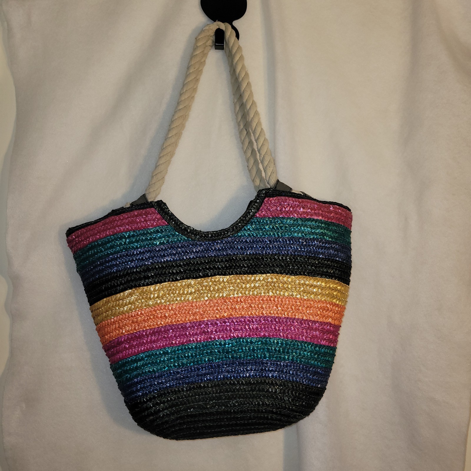 Vans “Off The Wall” Summer Rainbow Woven Tote Bag With Drawstring Interior