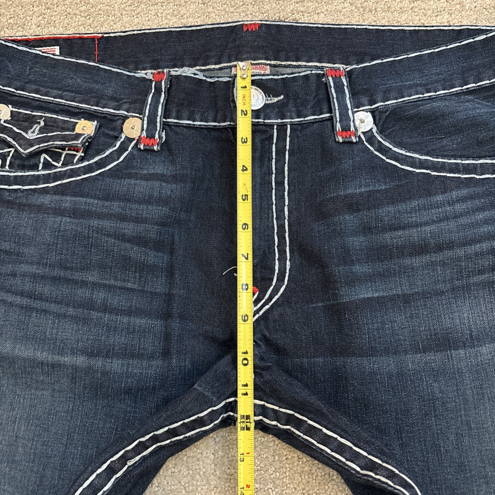 True Religion Ricky Super T Jeans Men’s Size 42/36 Made in USA Thick Stitch Red
