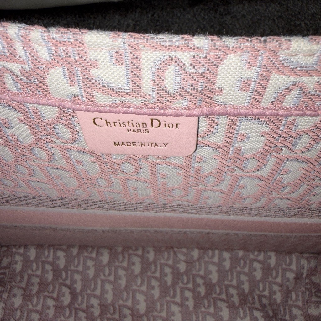 Dior Pink/Beige Monogram Tote Bag w/ Logo Accents, Double Handles, Open