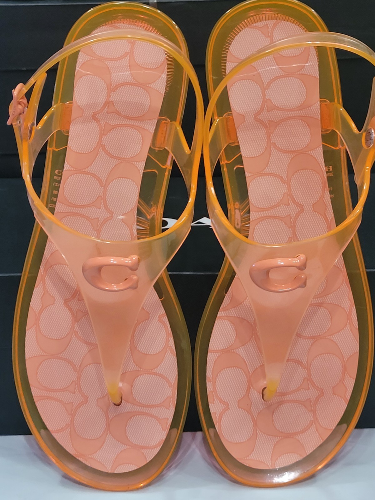 COACH Natalee Jelly Sandals SZ. 9B Orange Tangerine Logo Thong Sandals C3067 Ne