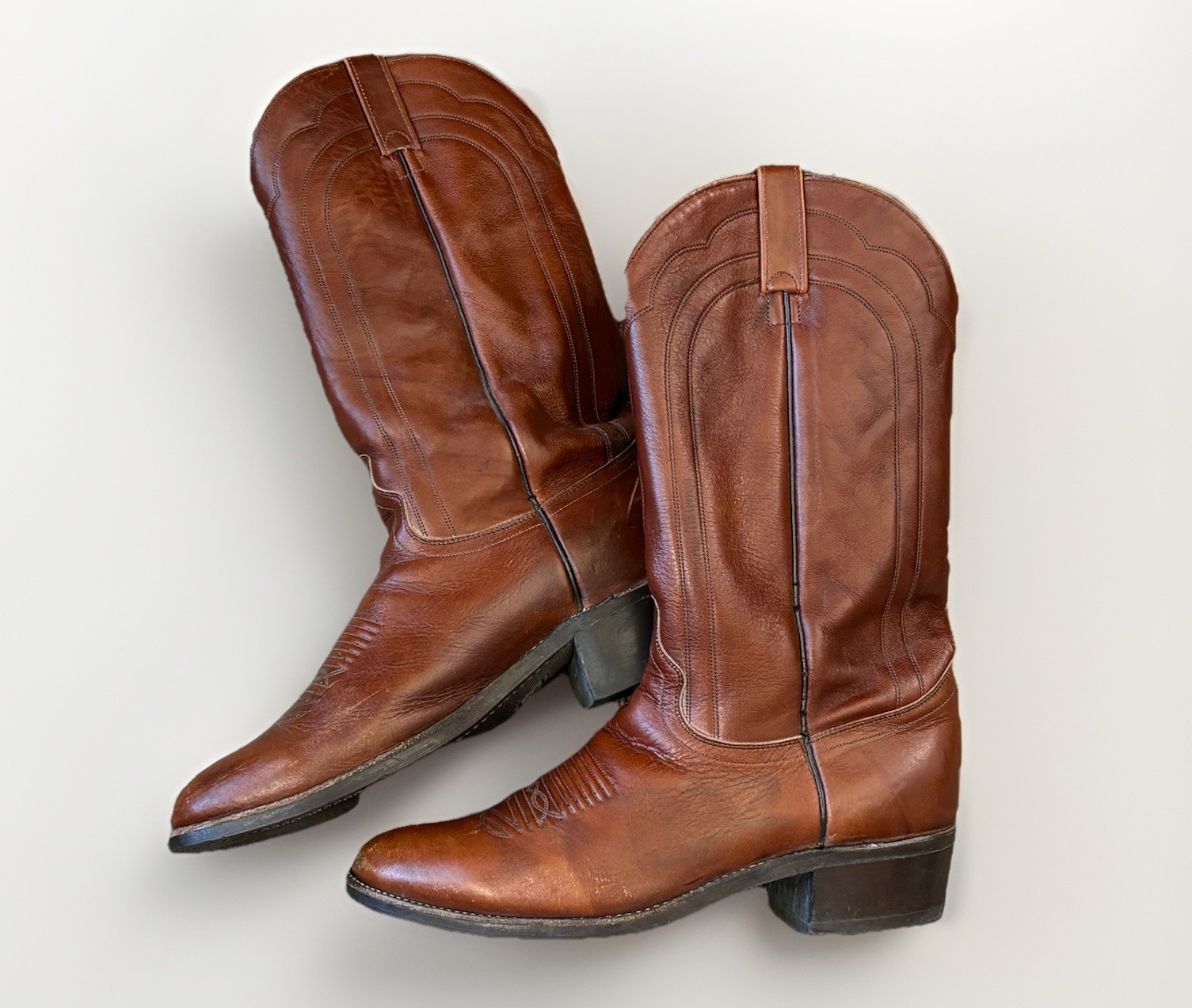 J Chisholm Sz. 9.5 D Men’s Western Brown Leather Cowboy Boots Vintage 55550. USA