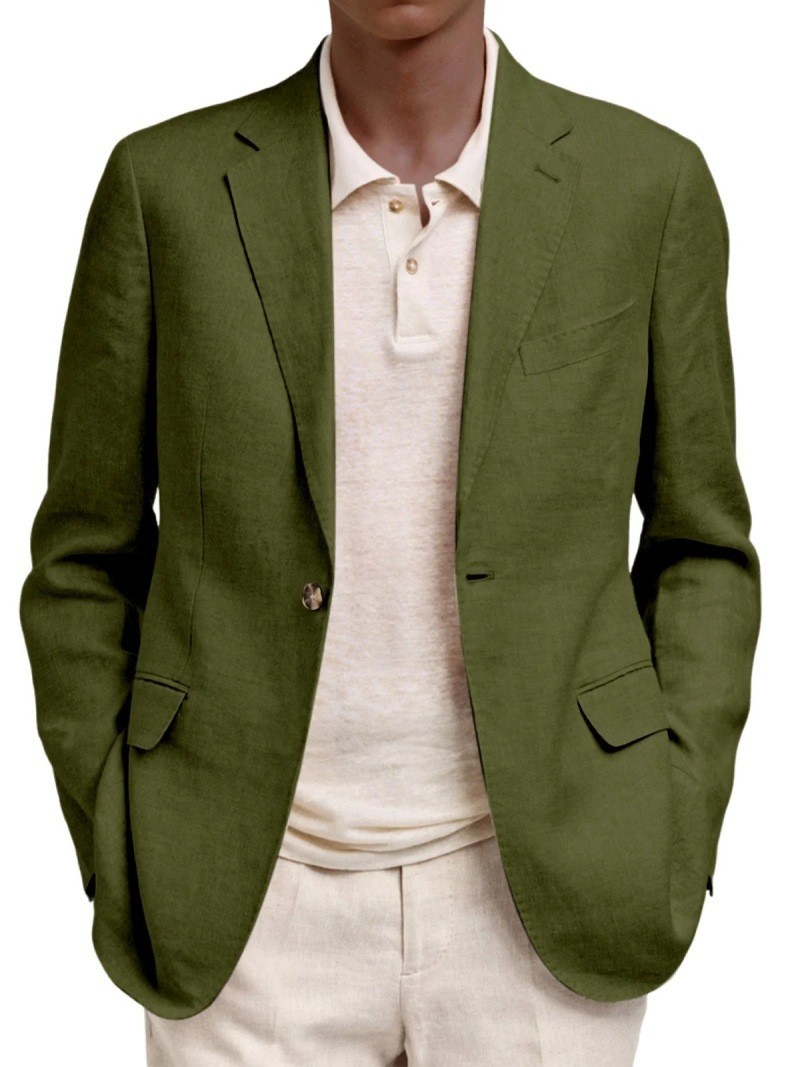 Men’s Linen Blazer Slim Fit One Button Casual Summer Sport Coat Suit Jacket
