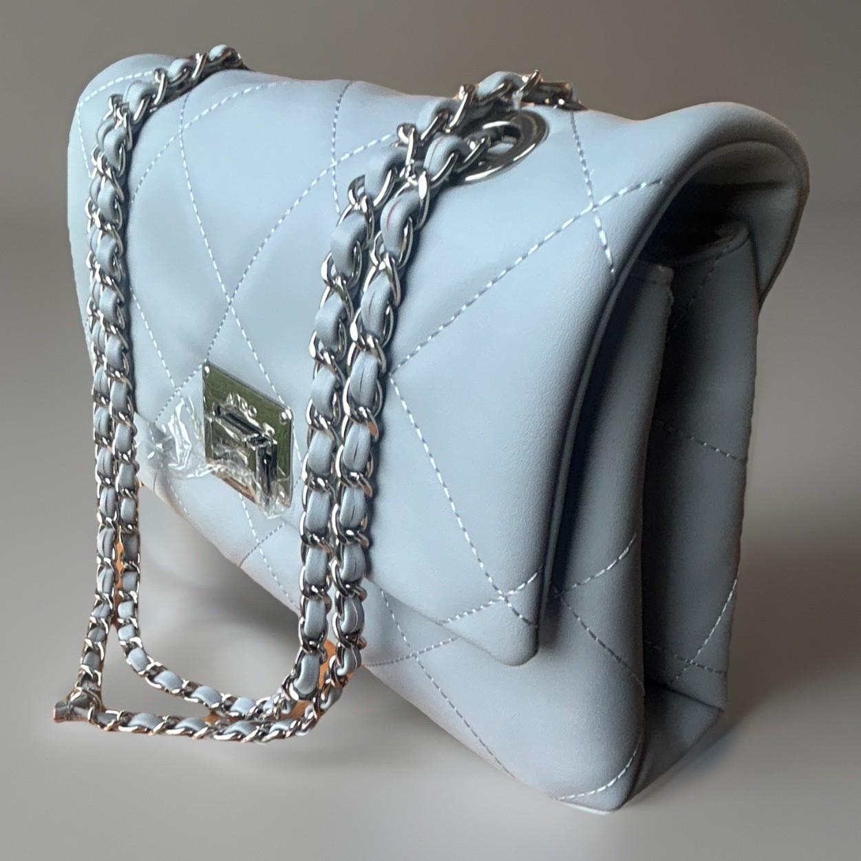 ALDO Light Blue Quilted Shoulder Bag, Chain Strap, Turn Lock, Pockets