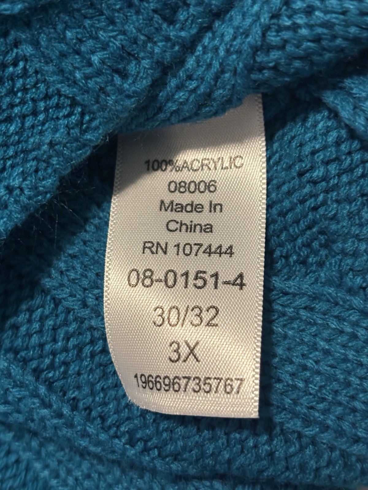 Jessica London Women’s Plus 3X Blue Cable Knit V-Neck Pullover Sweater Acrylic