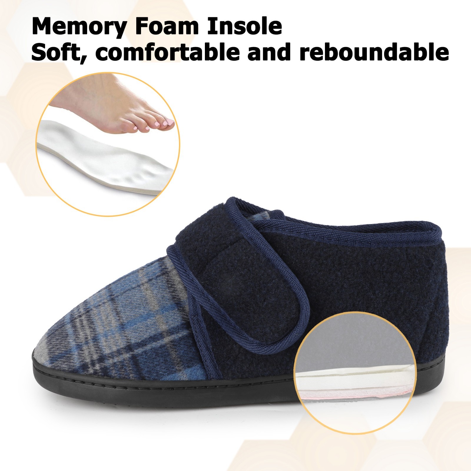 riemot Men’s Slippers Diabetic Swollen Feet Warm Adjustable Soft Slippers