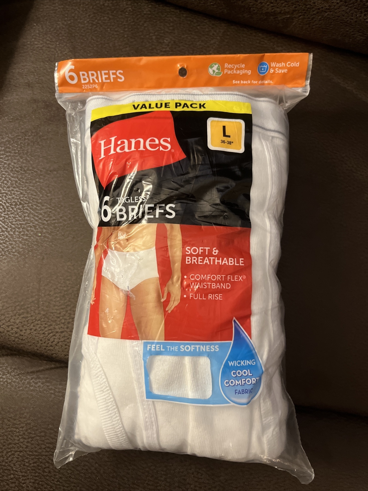 Hanes Mens Tagless Briefs 6 Pack Soft and Breathable Color White Size L NWT