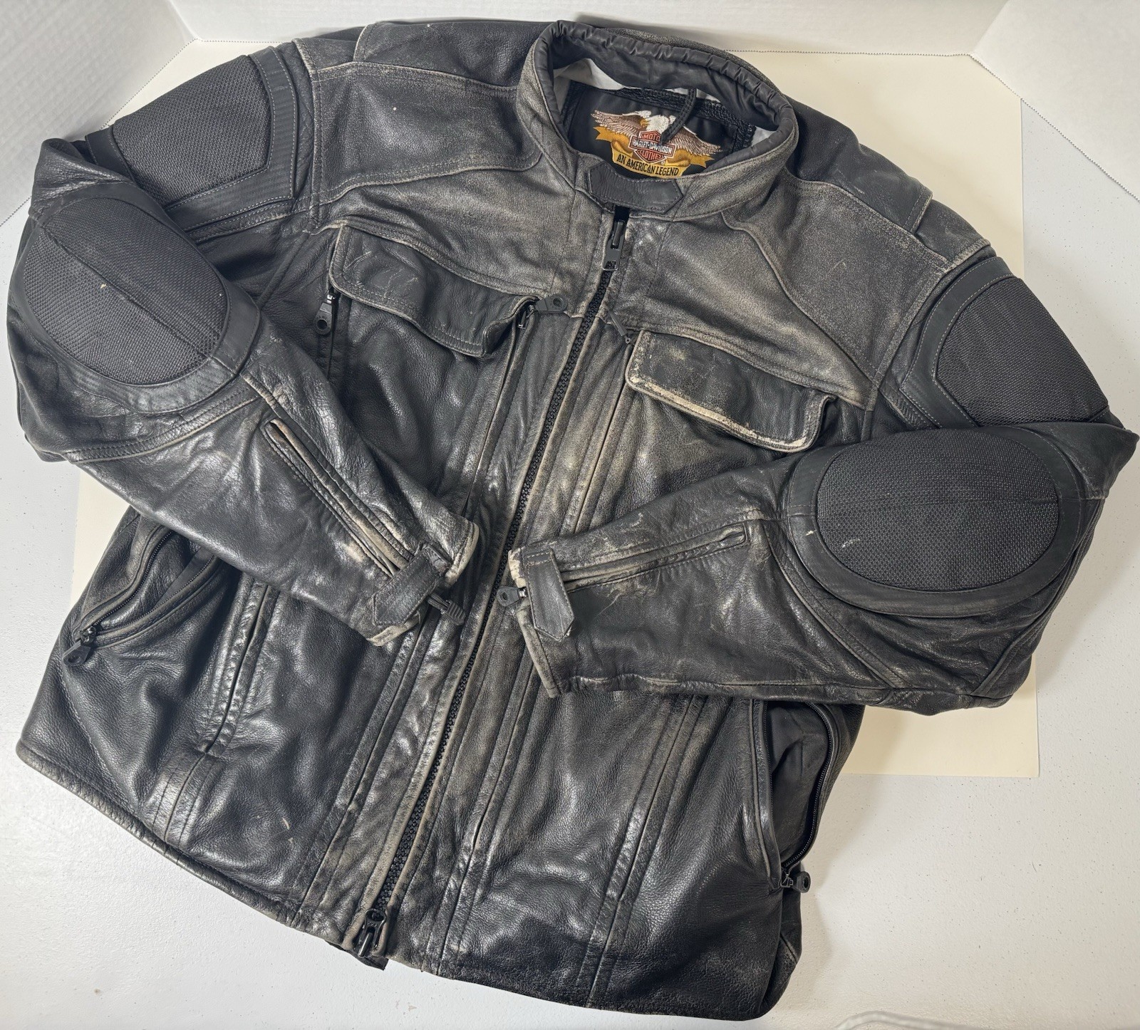 Harley Davidson Men’s FXRG Black Leather Jacket XL Pocket System Chest 46-49