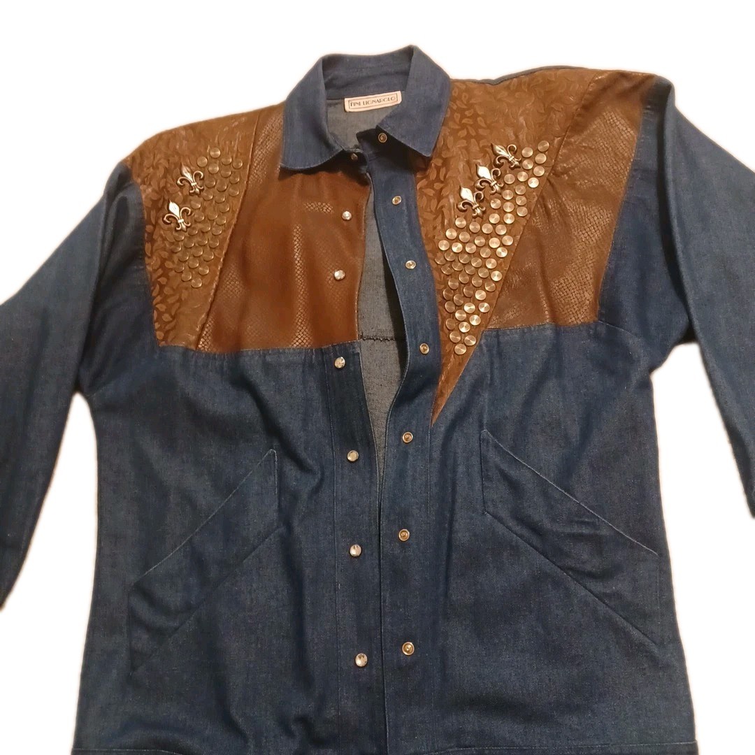 Denim And Leather Jacket Fini Lignarolo Size 4 Made In USA