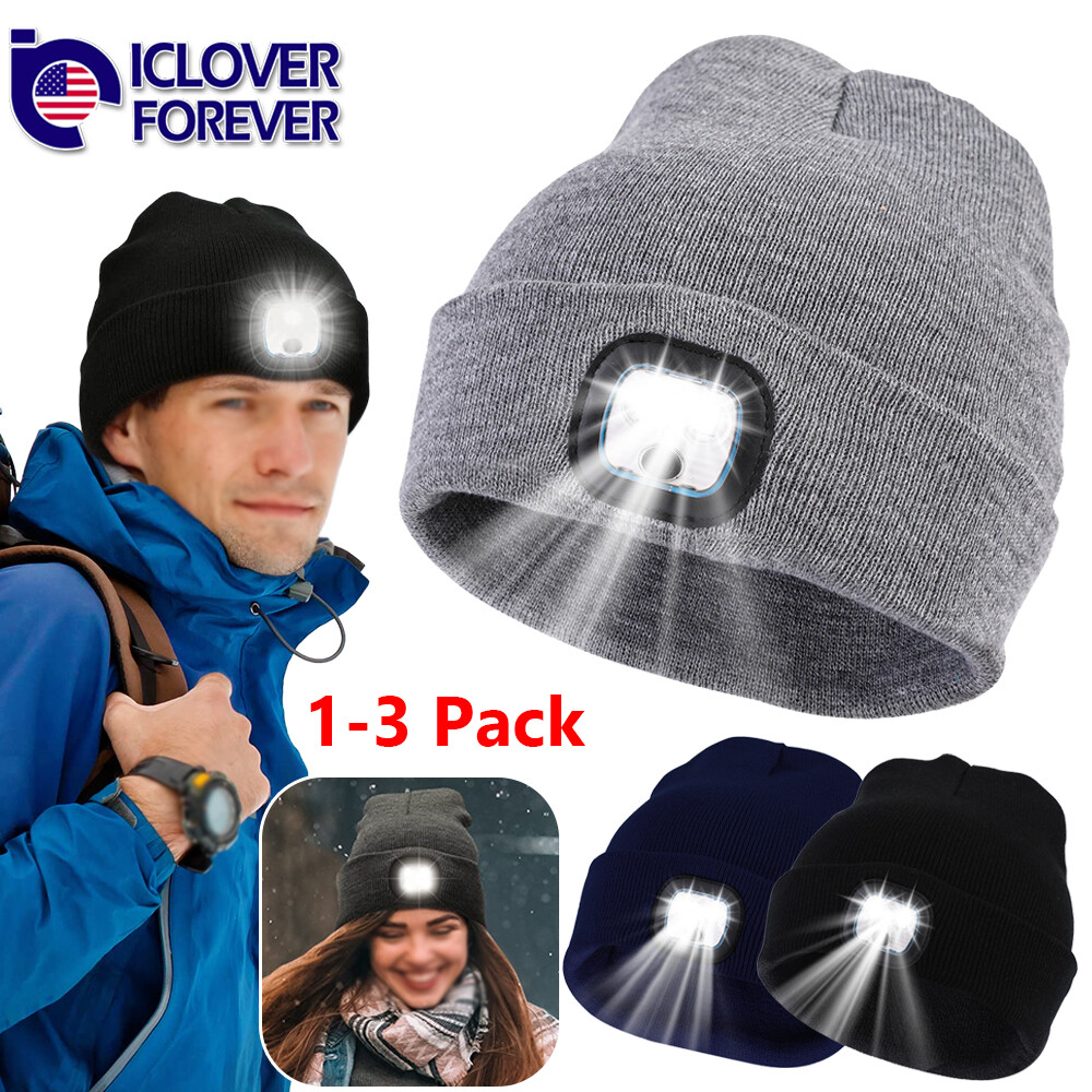 1-3x Unisex LED Beanie Hat with Light Headlamp Winter Warm Knitted Women Men Cap