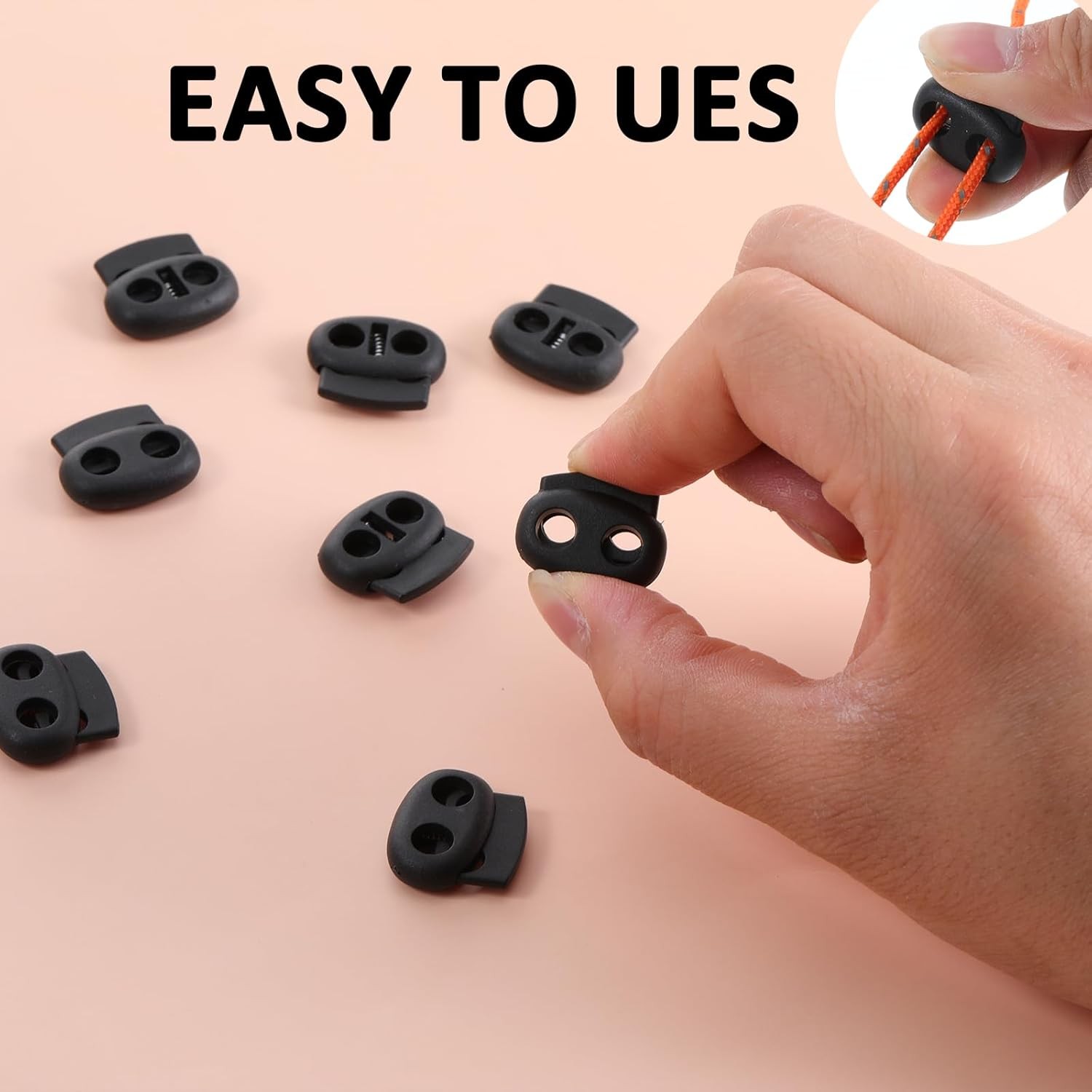 10Pcs Shoe Lace Tie Locks, Plastic Elastic Cord Locks for Drawstrings Double Hol