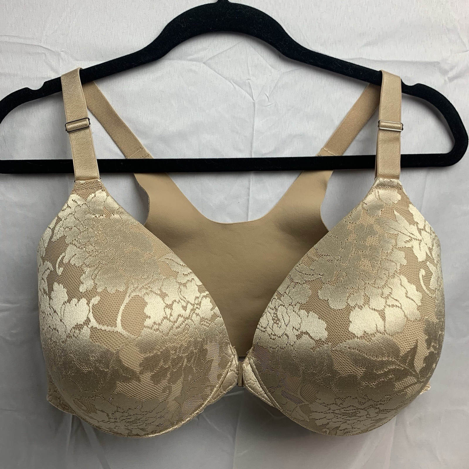 Soma Vanishing Back Full Coverage Bra Size 36G Front Closure Floral Lace Beige