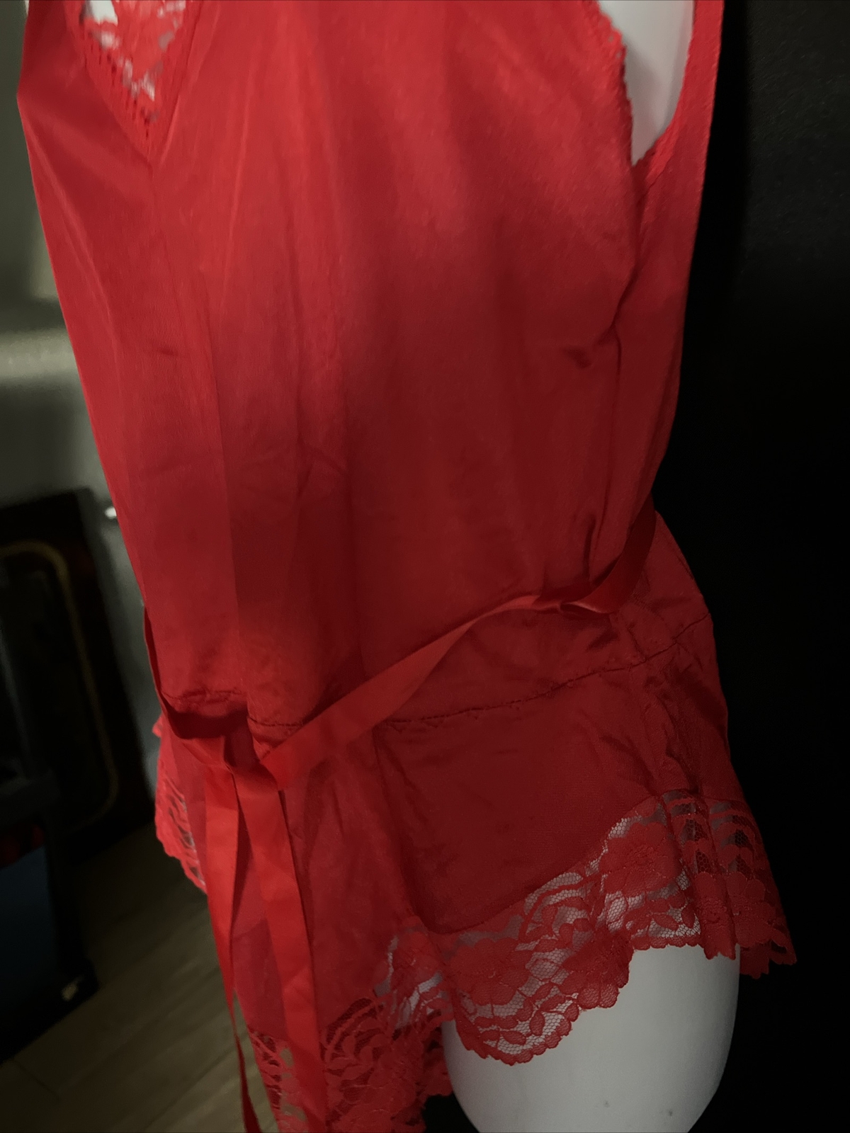 Vtg Undercover Romper Wear RED W/LACE & RIBBON BELT Sz L cc1