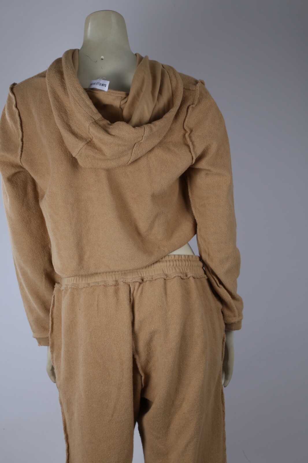 Danielle Guizio Beige 2 Piece Cropped Hoodie Jogger Pants Suit Set Size L