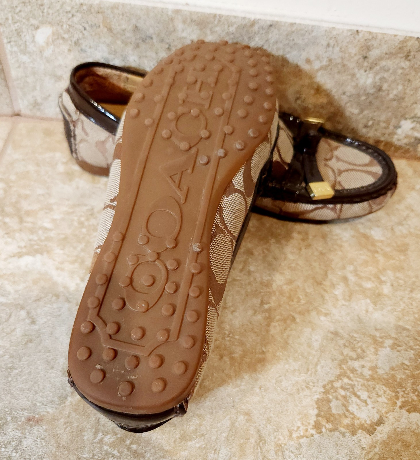 Coach | Women’s 5 B Frida Monogram CC Canvas Brown Leather Driver Loafers EUC ✨️
