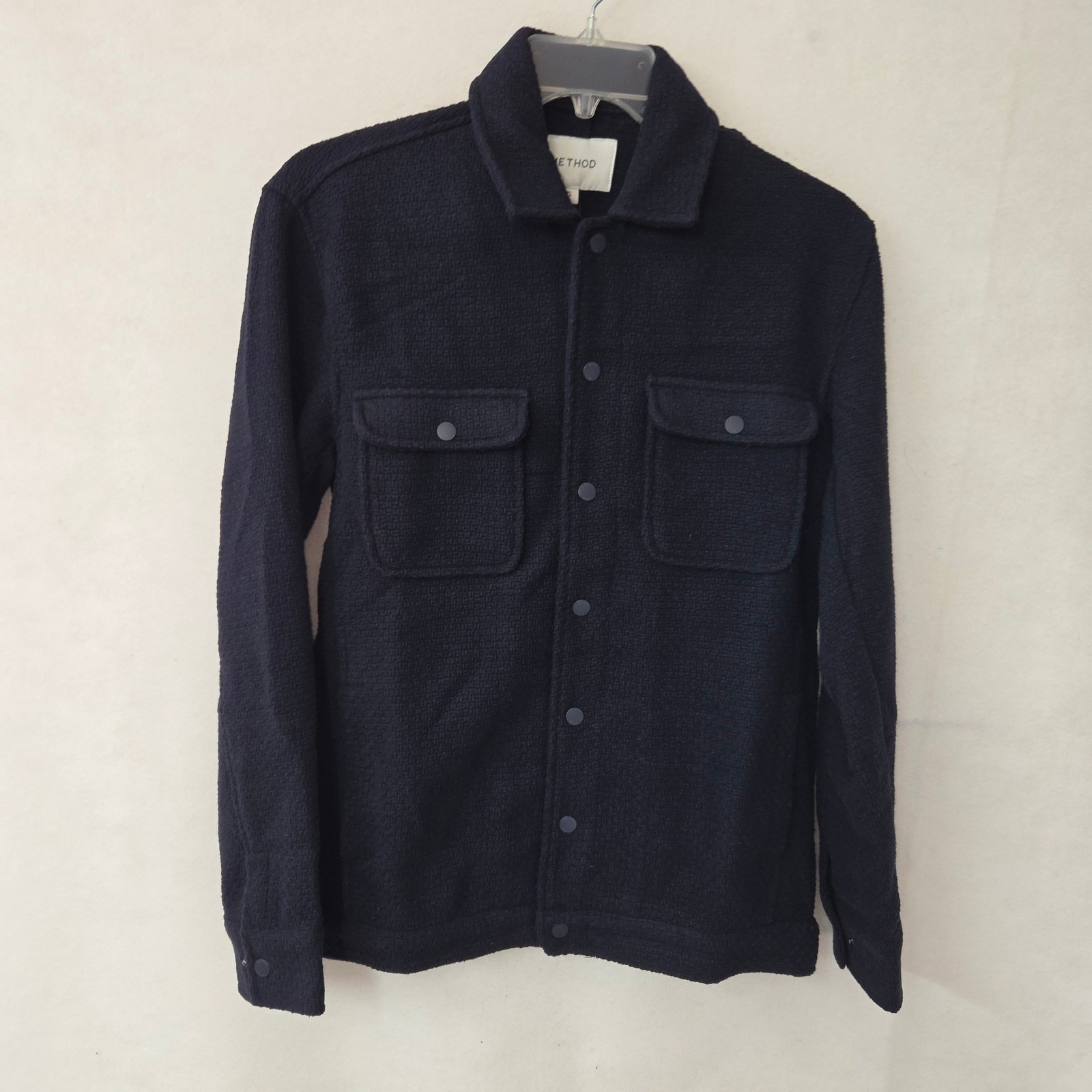 Method Mayfair Shacket Mens Small Navy Blue Ron 2 PKT Textured Overshirt NEW