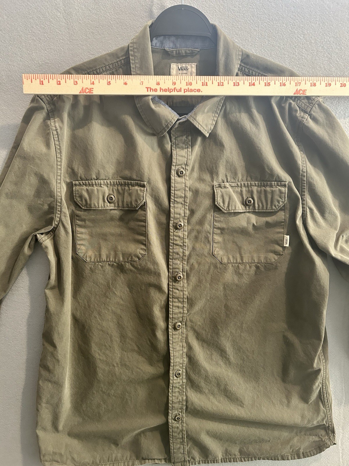 Vans Classic Fit Utility Button Up Shirt Mens XL Olive Green Cotton Workwear Hea