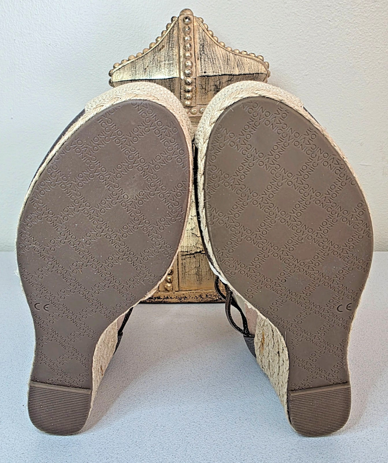 VIONIC Aruba Calypso Orthotic Lace Up Espadrilles Wedge Pewter Size 9 NEW IN BOX