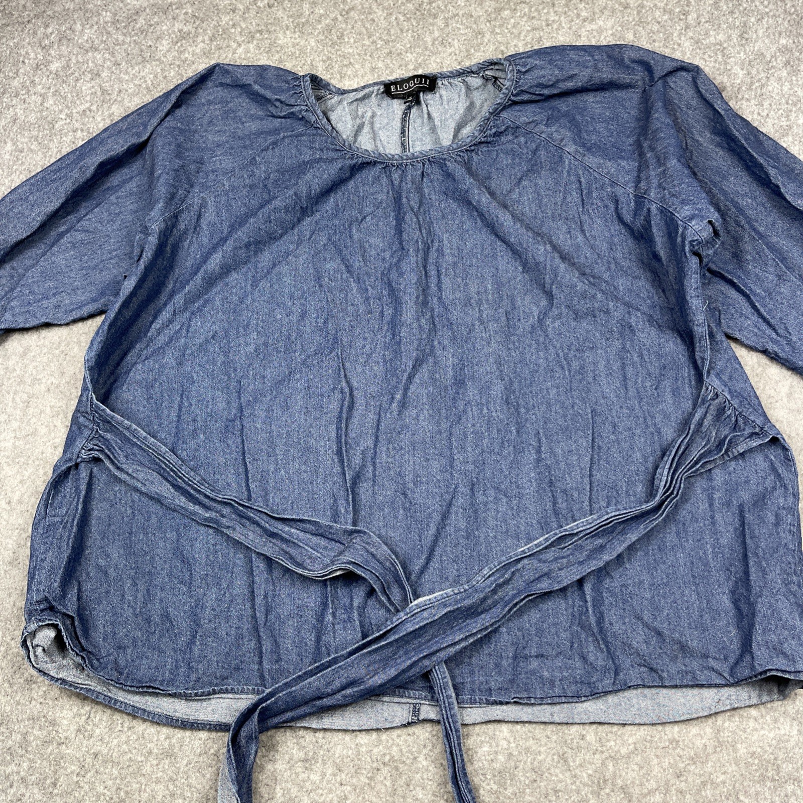 ELOQUII Chambray Tie Waist Tunic Top Sz 20 Dolman Batwing Sleeve 100% Cotton