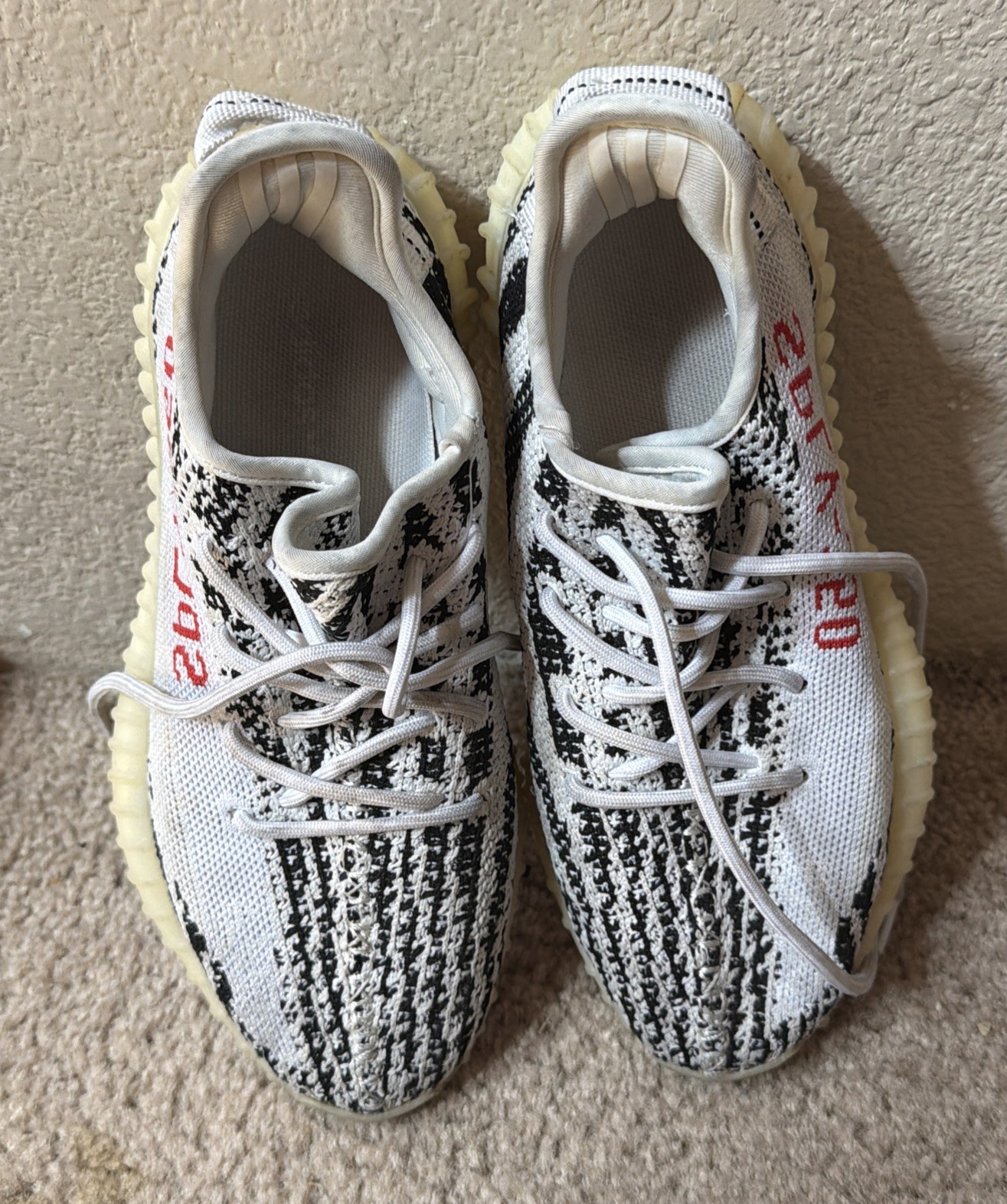 Adidas Yeezy Boost 350 V2 Zebra White Black Sneaker Shoes Low Top Sz 7 No Box