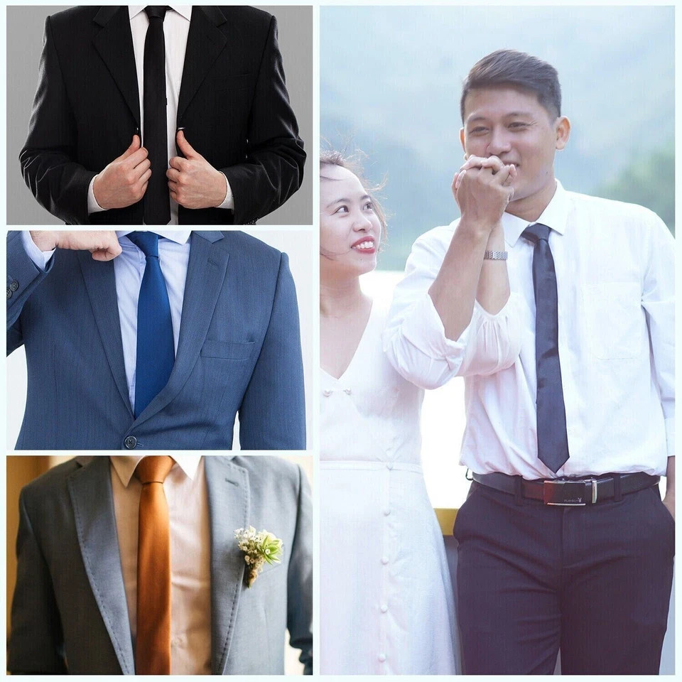 Mens Tie Plain Solid Colour Classic Slim Skinny Smart Party Wedding Thin Neck