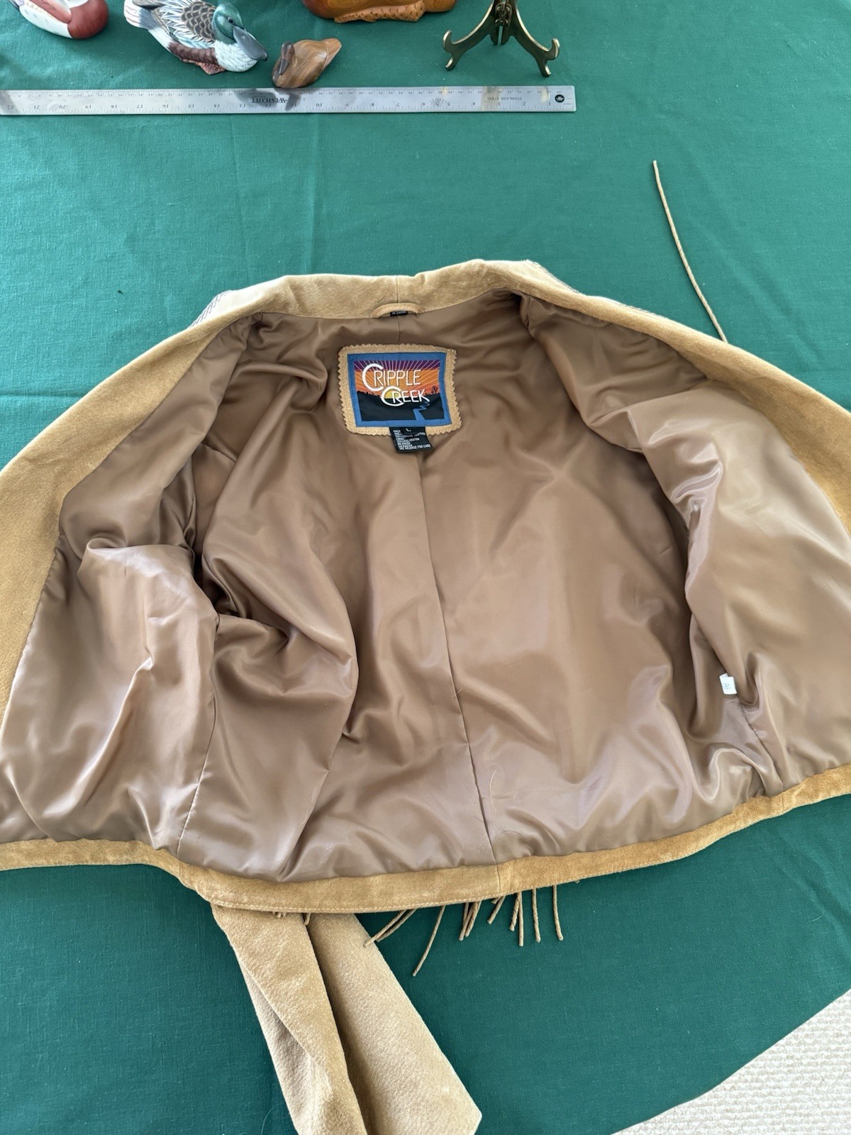 Cripple Creek Women’s Western Leather Fringe Collared Button Lined Jacket L