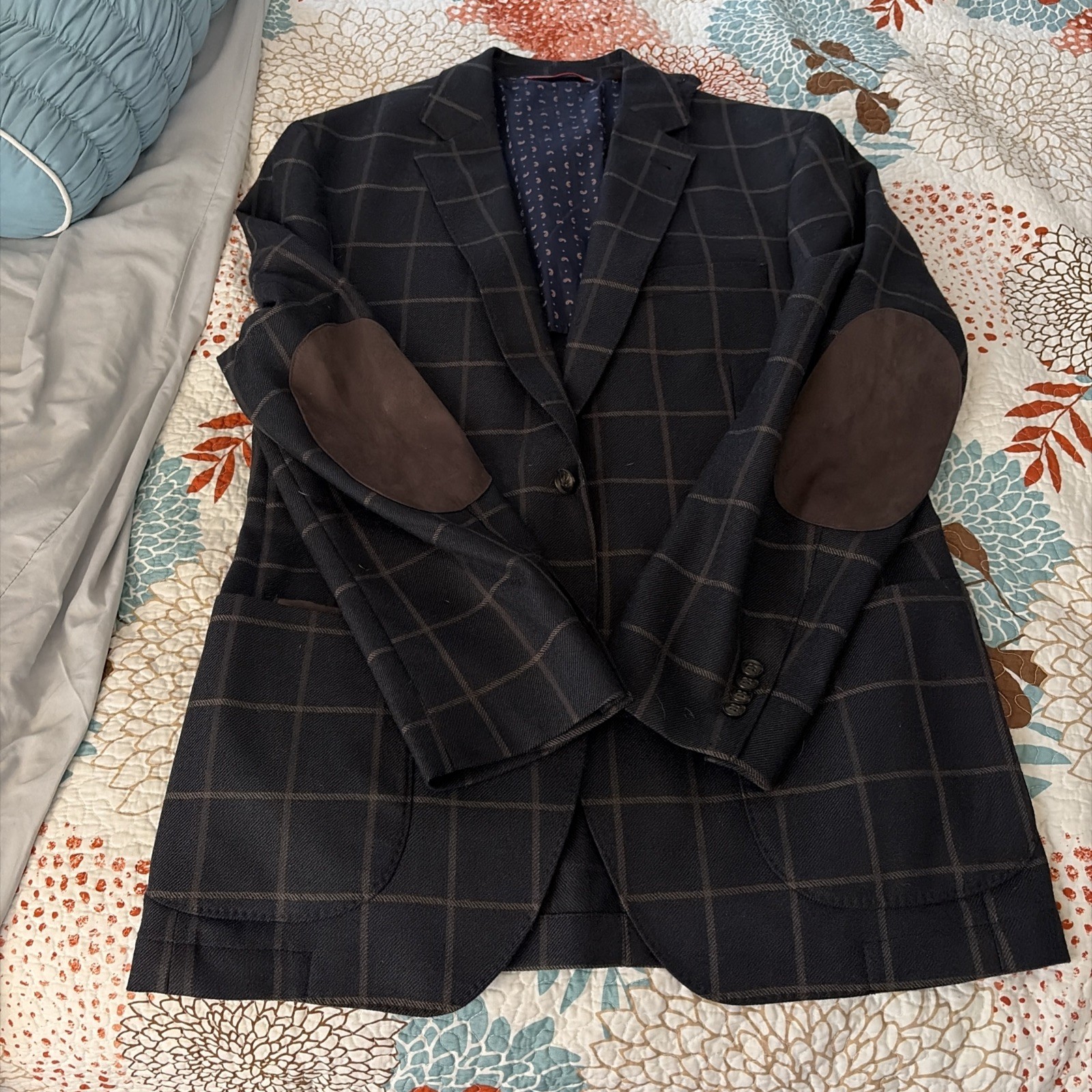Kroon Lennon Sport Coat Plaid Wool Elbow Patches Unstructured Blazer Men’s Sz 40