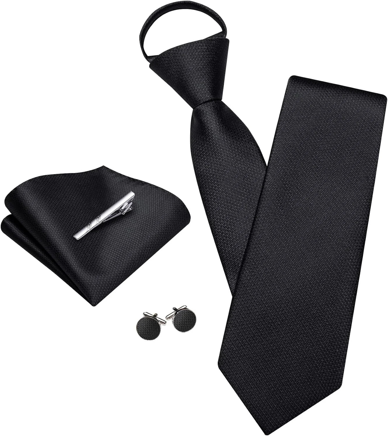 Zipper Ties for Men Solid Pre-Tied Tie with Tie Clip Extra Long Adjustable Neckt