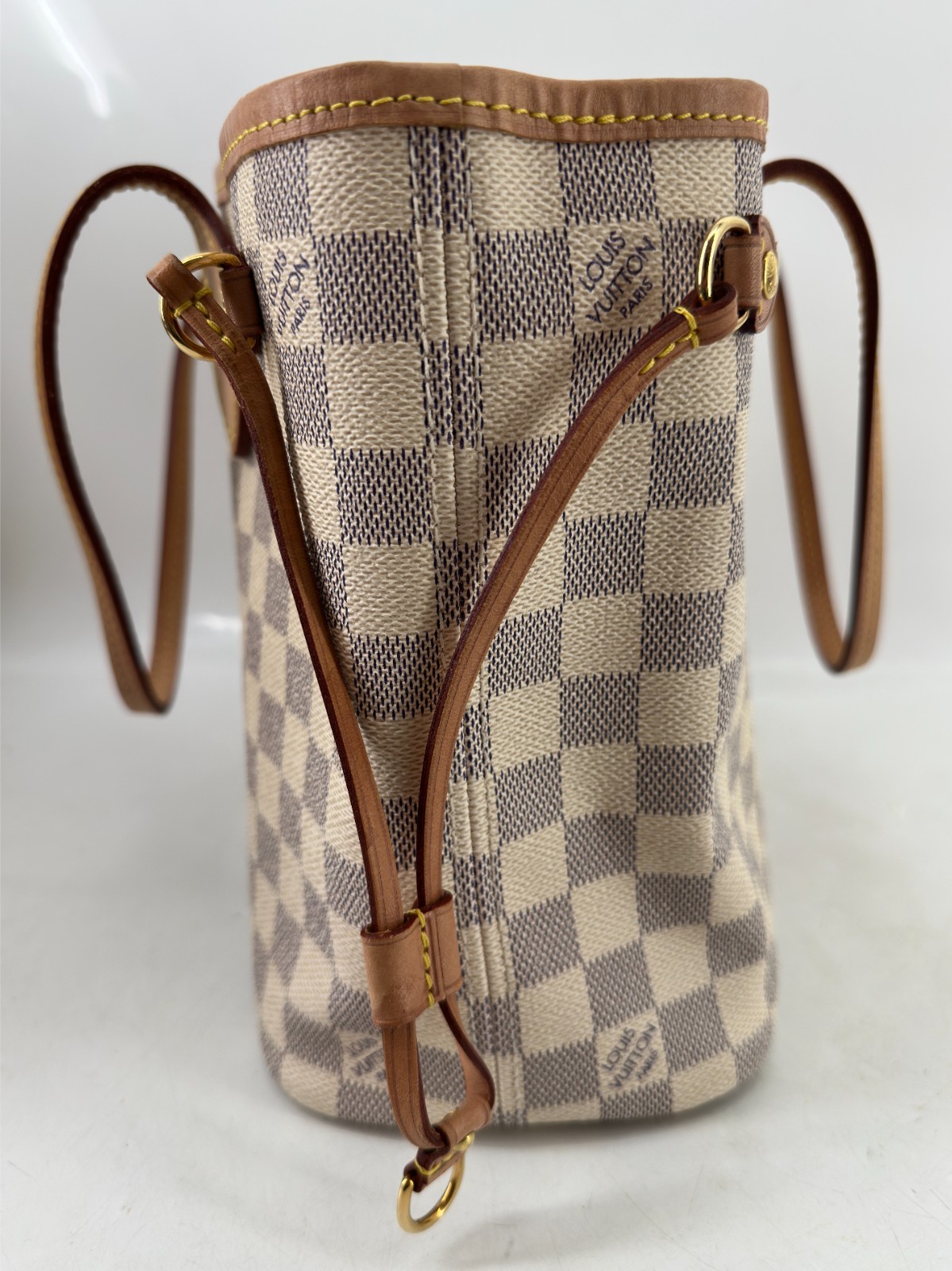 Louis Vuitton Neverfull Tote PM White Canvas Tote Damier Azur Authentic