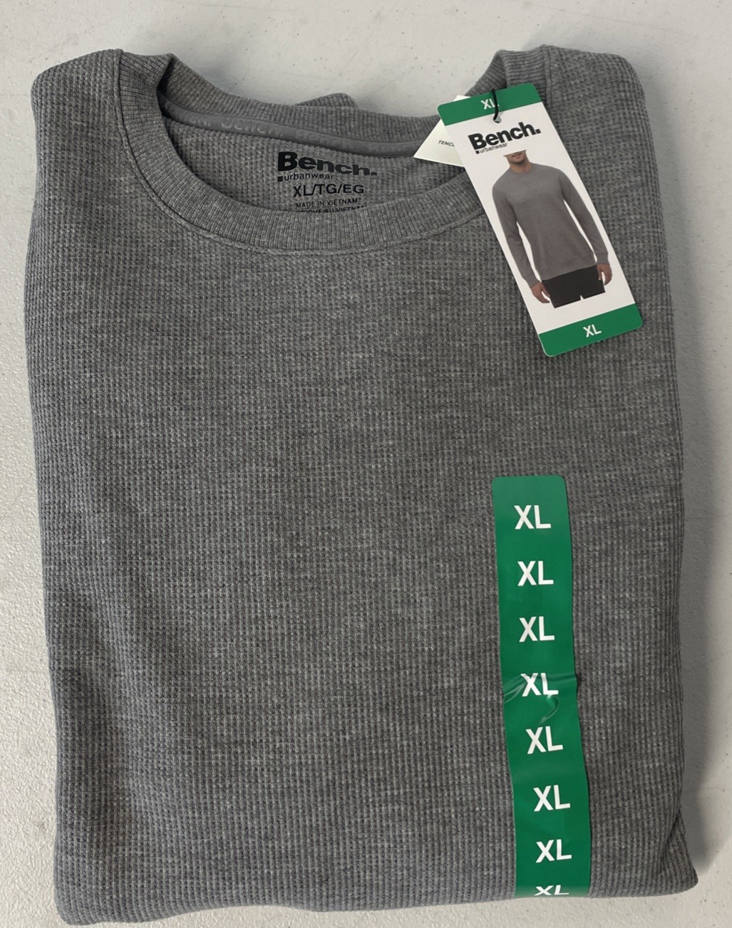 BENCH Urbanwear Sweatshirt Thermal Fleece Crewneck Pullover Waffle GRAY XL NEW