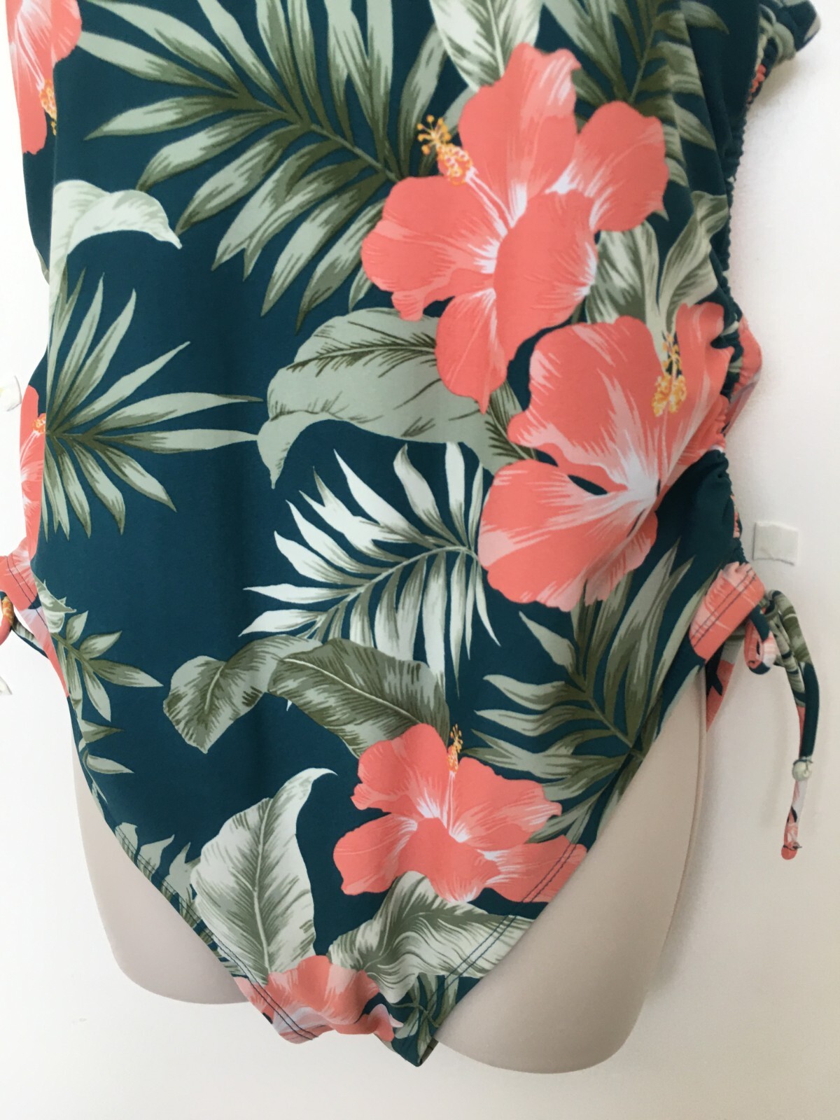 Kona Sol Womens Swimsuit One Piece Swimwear Green Floral Tropical Side Cinch…