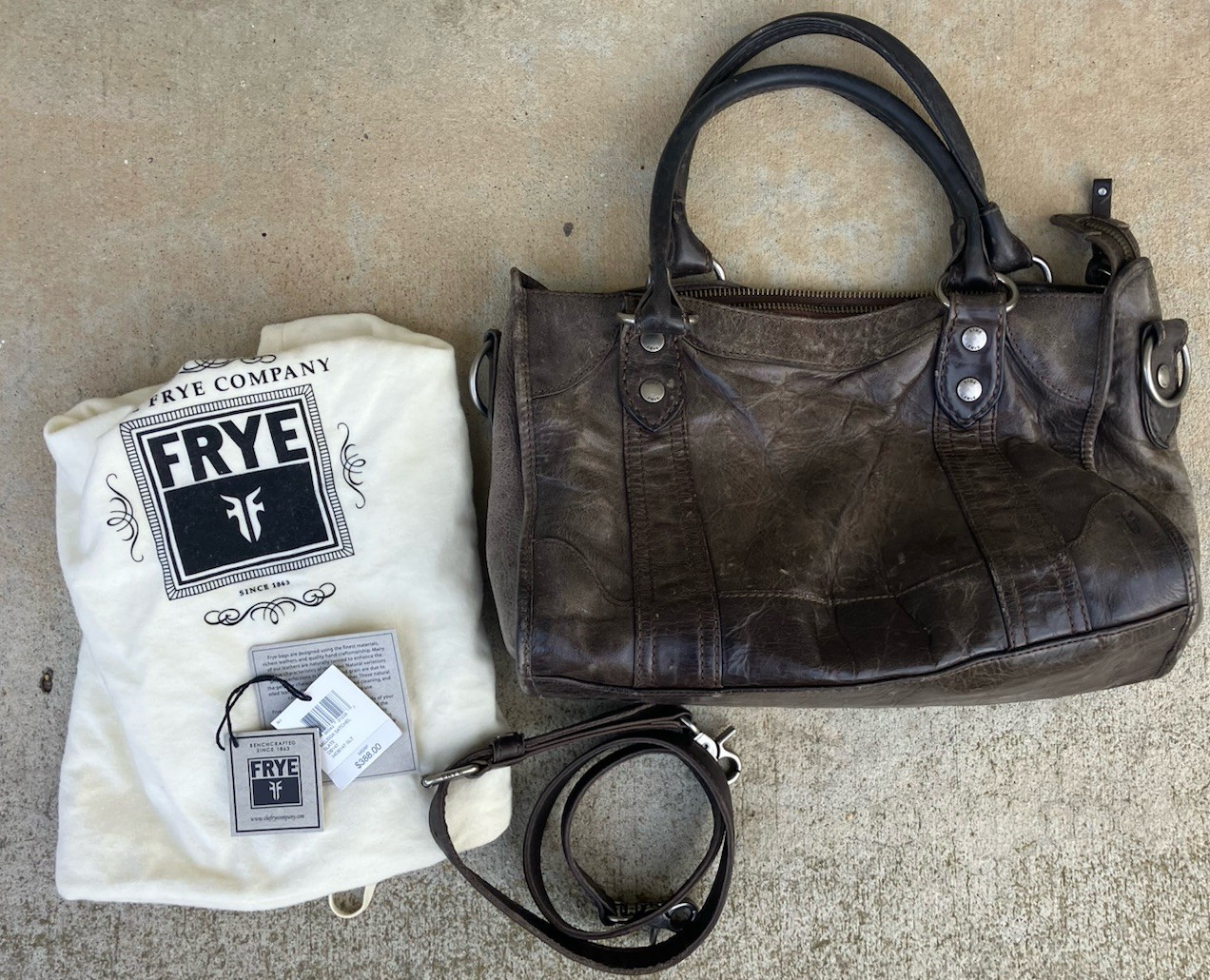 Frye Melissa Satchel Crossbody Shoulder Bag Slate Distressed Leather w/Dustbag