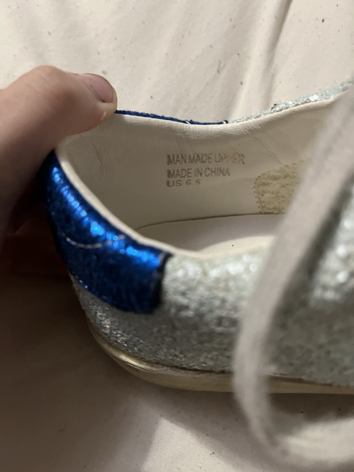 MiiM Silver/Blue/White Glitter Low Top Lace-Up Sneakers Athletic Shoes