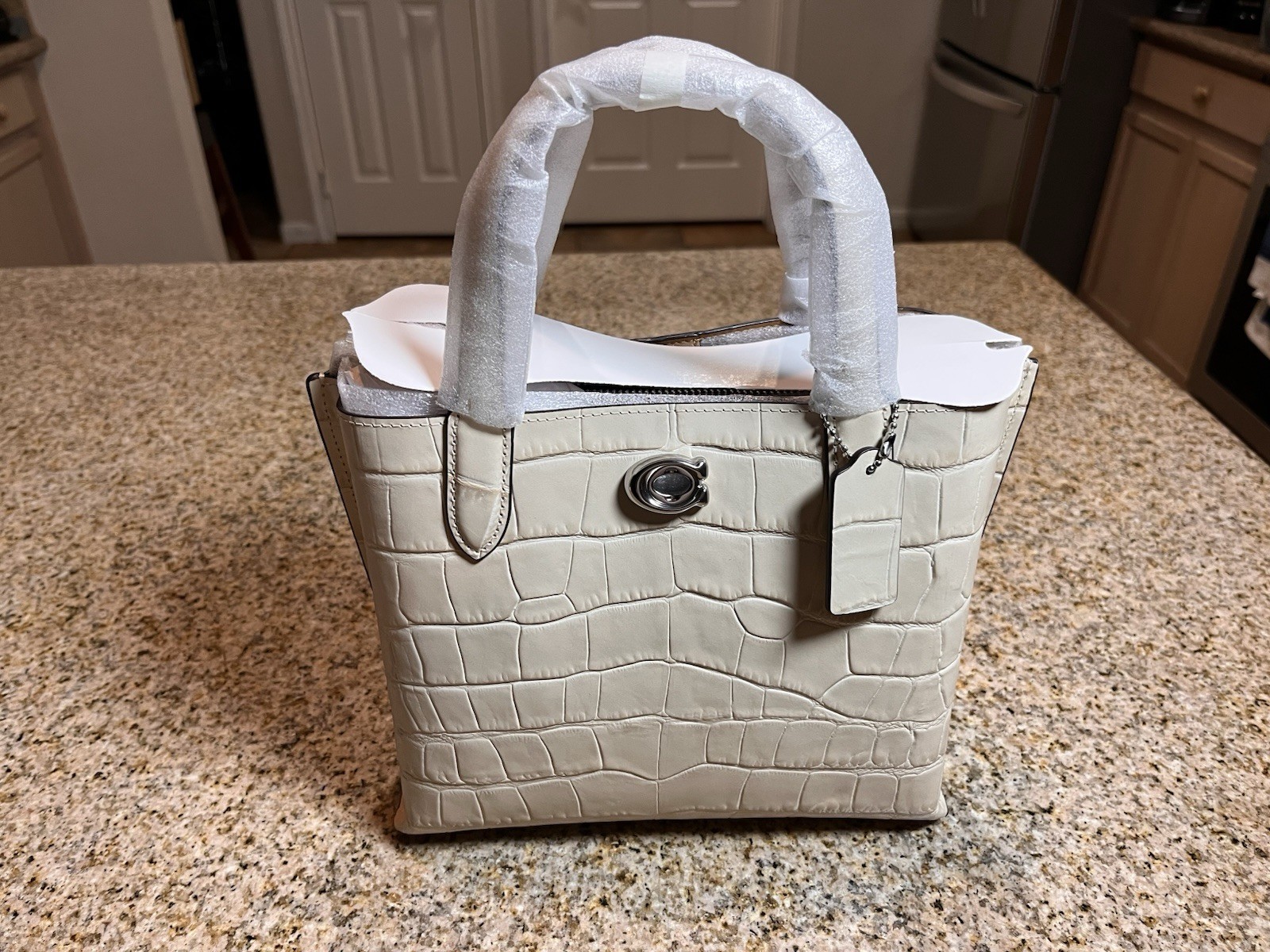 Coach Willow Tote 24 – Chalk, Embossed, Croc, Leather, NWT