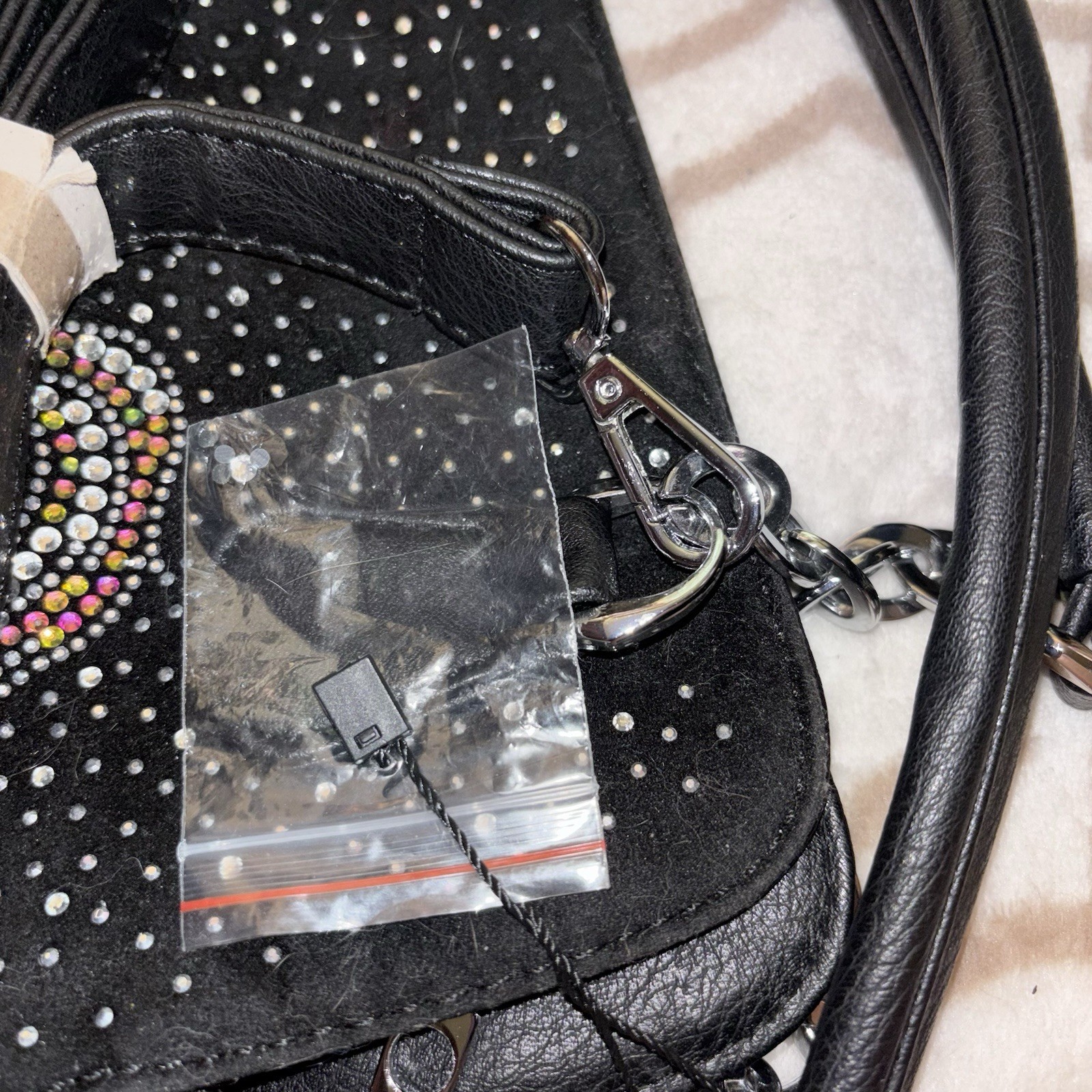 Red Authentic Merch Black Rhinestone Angel Shoulder Bag Zip, Detachable Strap