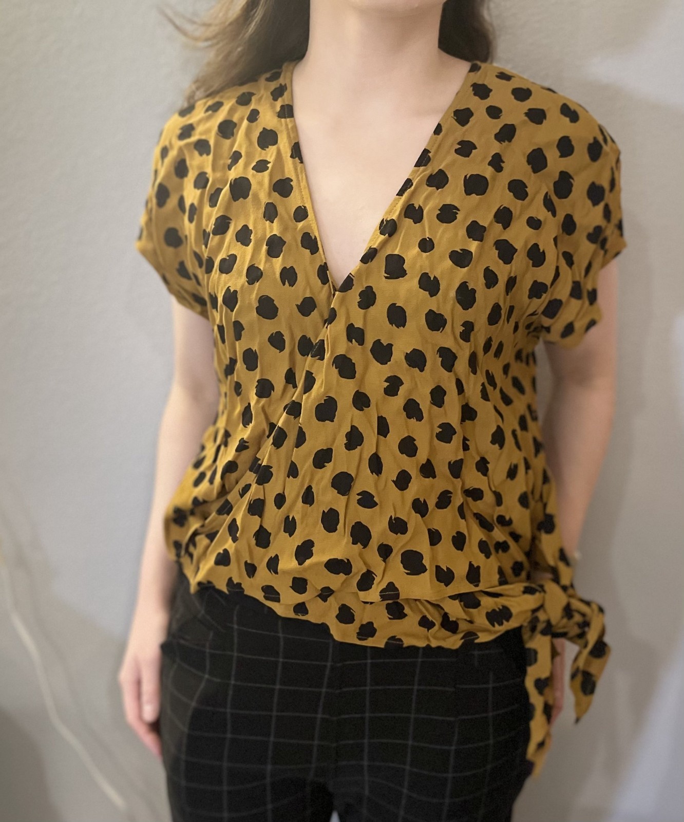 Madewell Brown Black Cheetah Short Sleeve Blouse with Tie Closure