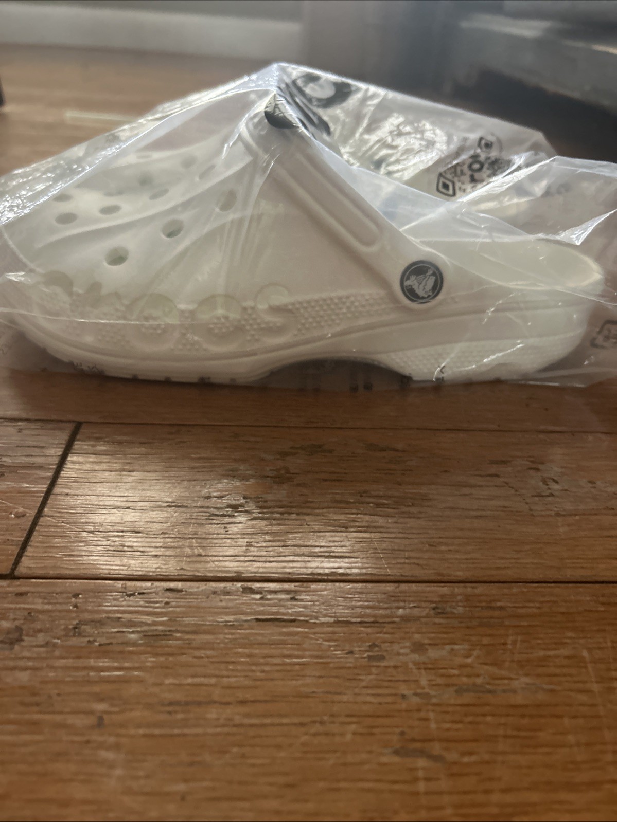 Brand New White Baya Crocs Men’s 8, Women’s 10