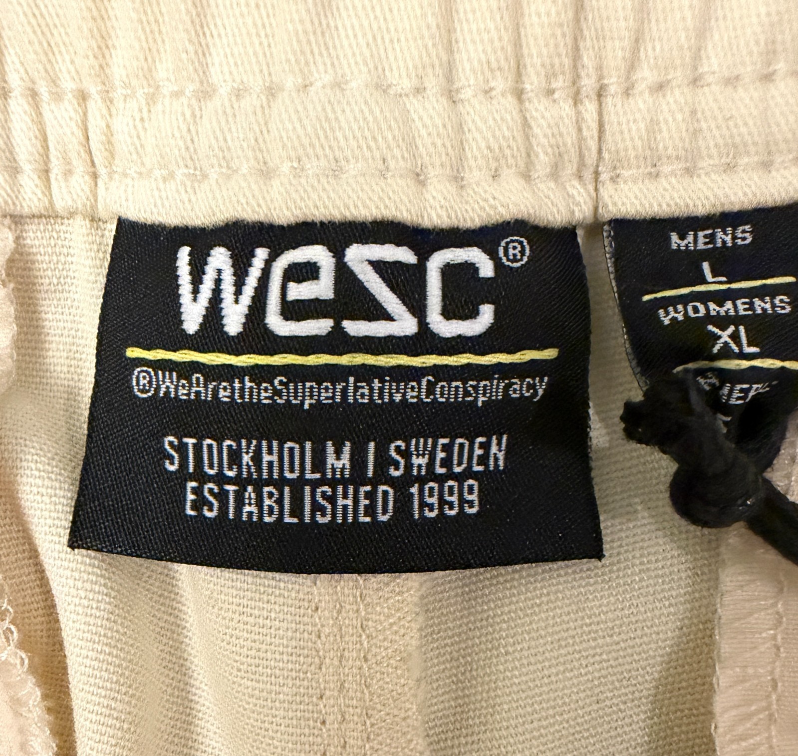 WeSC Open Bottom Cargo Pants Unisex Chino Style-Men L/Women XL-Pale Yellow-NWT