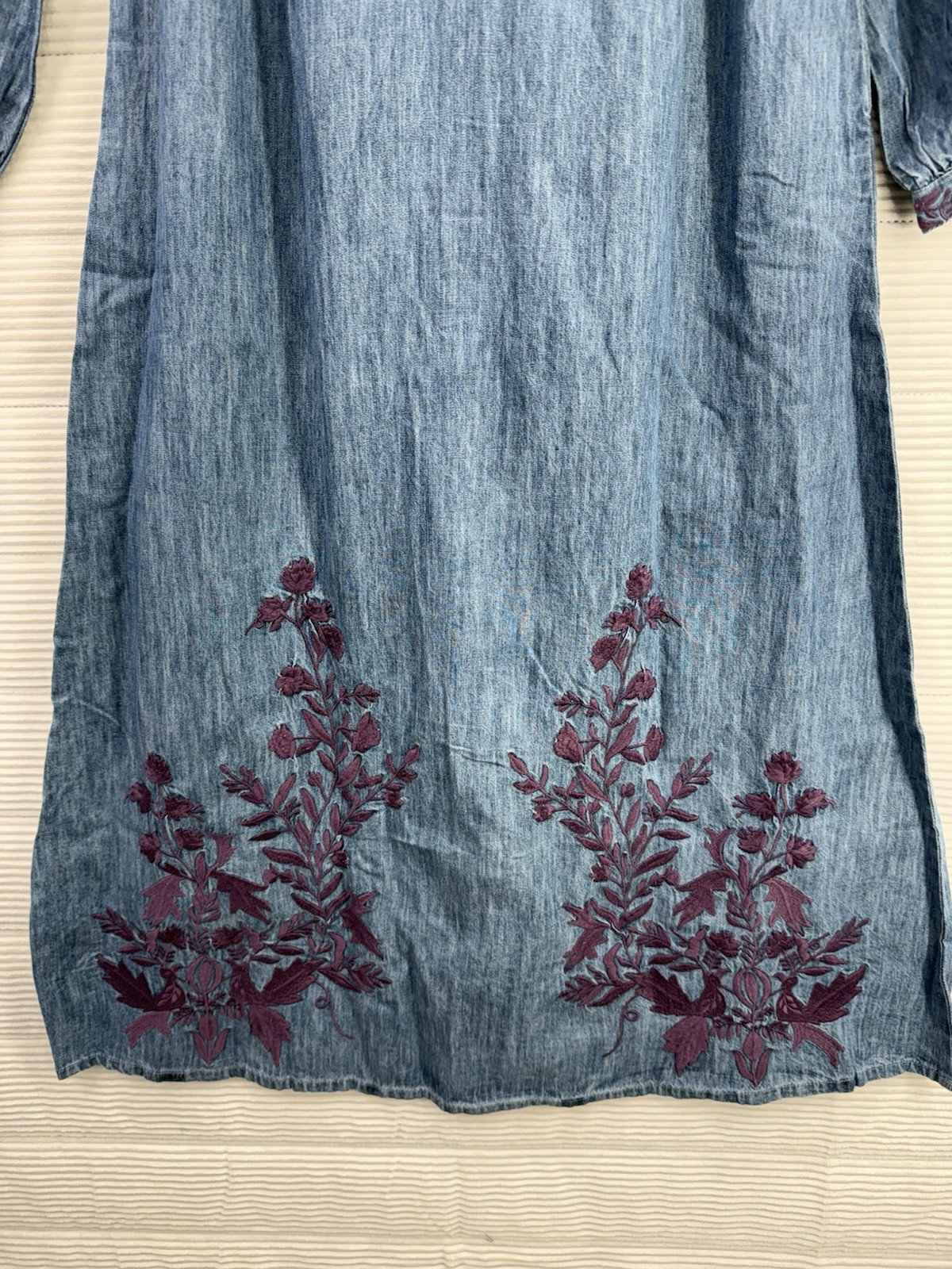 Sundance Catalog Jenny Mae Embroidered Denim Dress Belted Maxi Size S