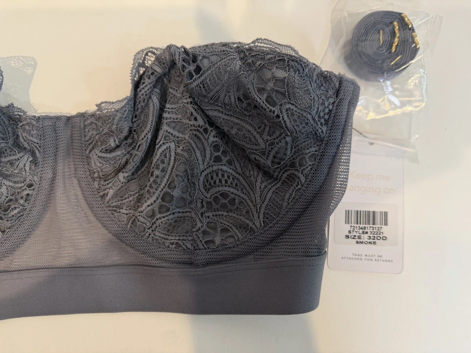 NWT- Lively The Lace Strapless Bra Size 32DD Color Gray/Smoke Style 32221