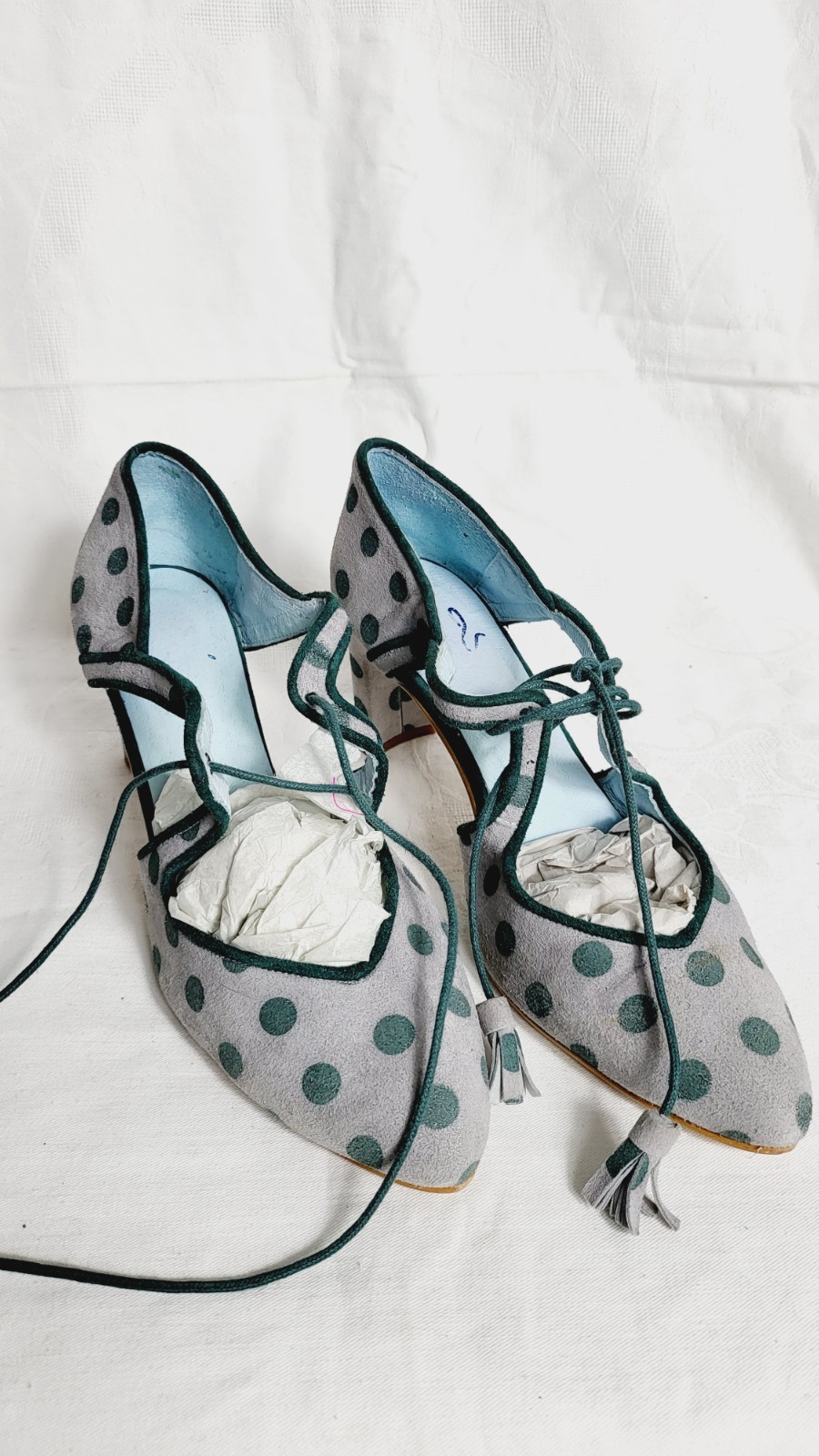 dfyf Designer Polka Dot Heels | Leather Shoes Made in Spain | Lace-Up Heels | Ar