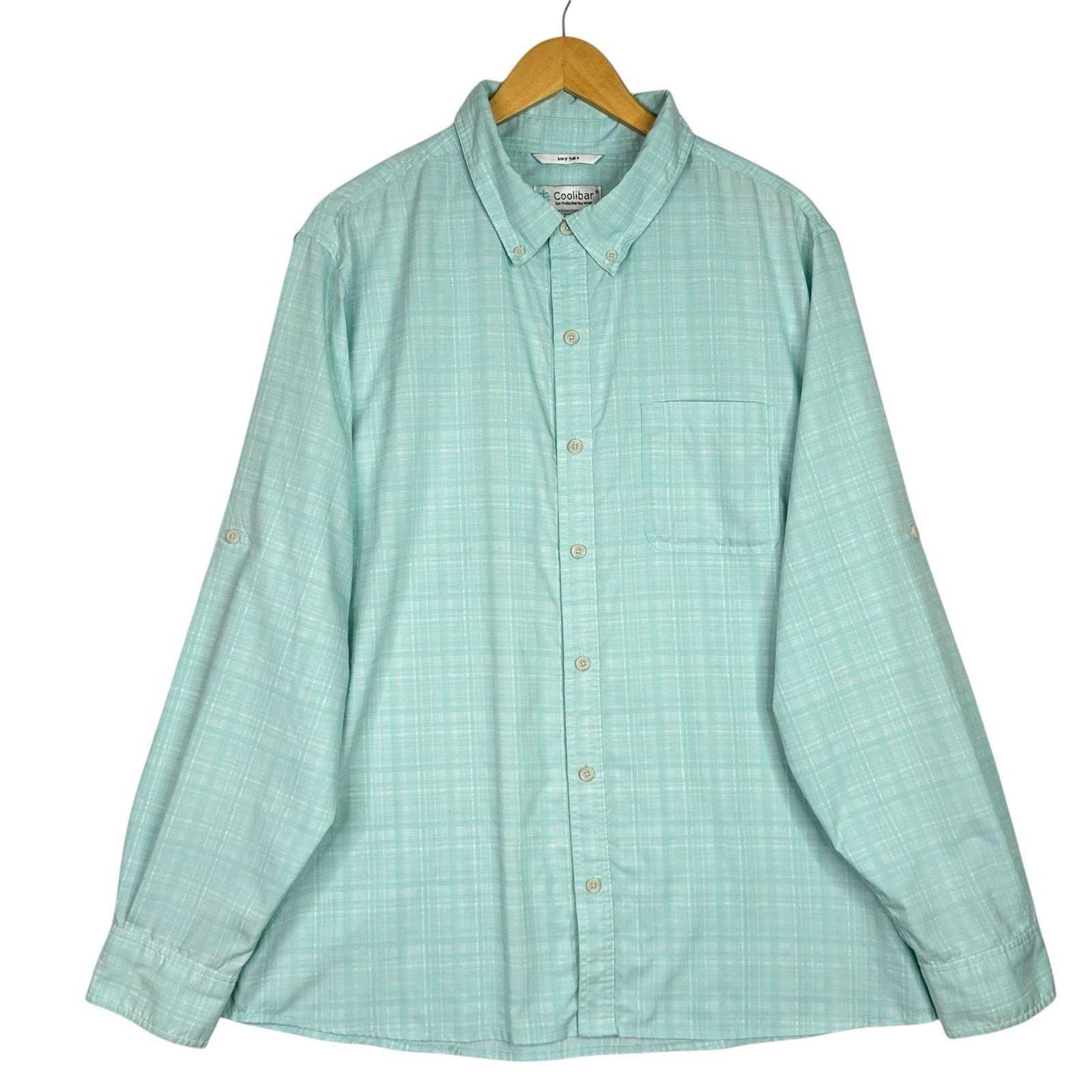 Coolibar UPF 50+ Sun Shirt Mens XL Aqua Long Sleeve Button Fishing Hiking Travel