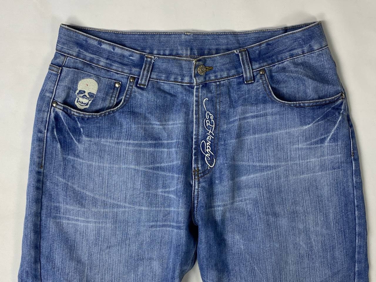 ED HARDY Denim Blue Embroidered Regular Straight Jeans Size 36