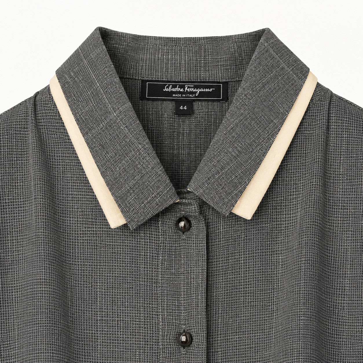 Ferragamo Gray Wool Linen Button Front Midi Dress IT 44 US 8