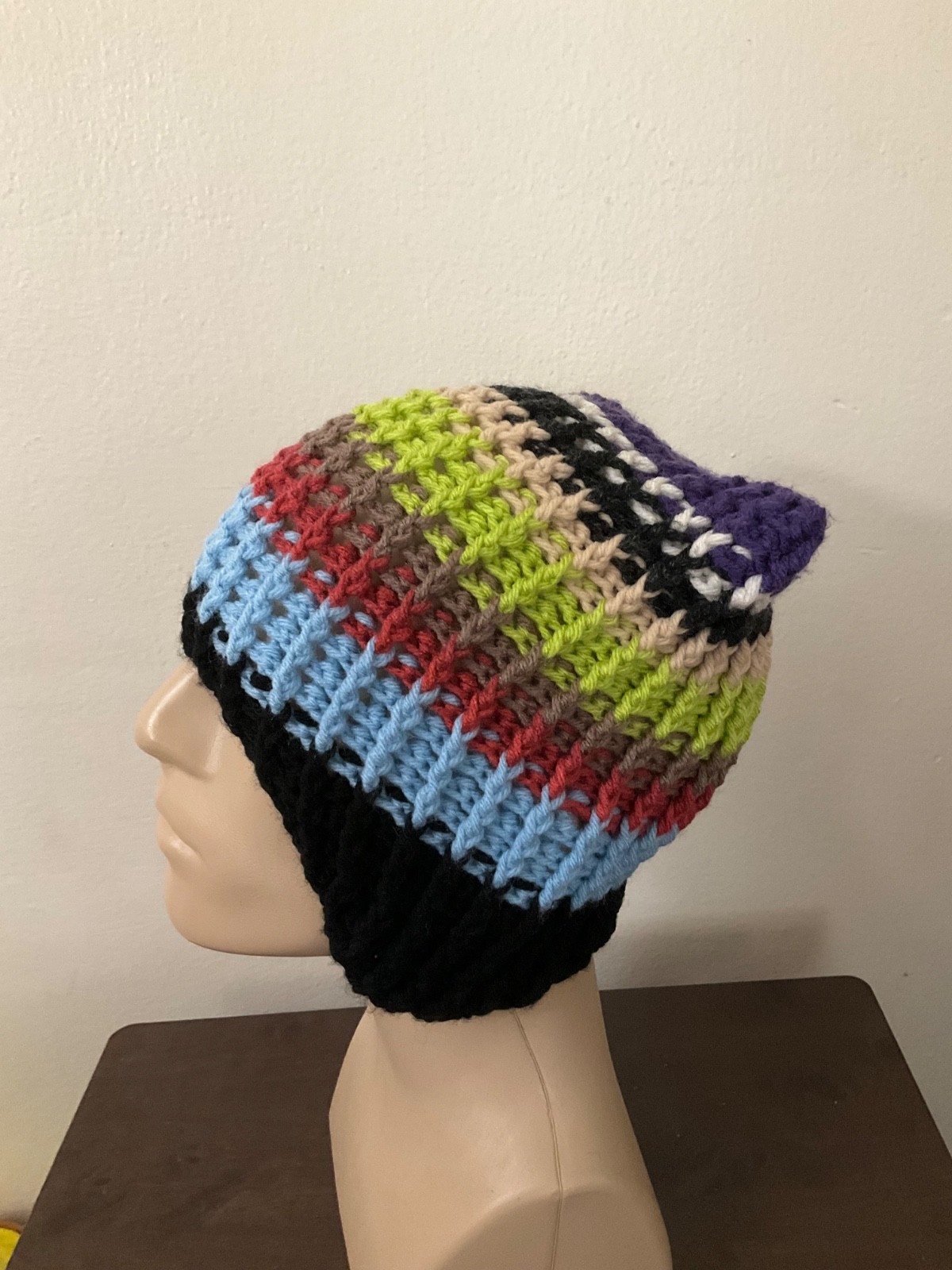 Crochet Beanie Hat Handmade crochet cat hat Unisex Multicolor one size