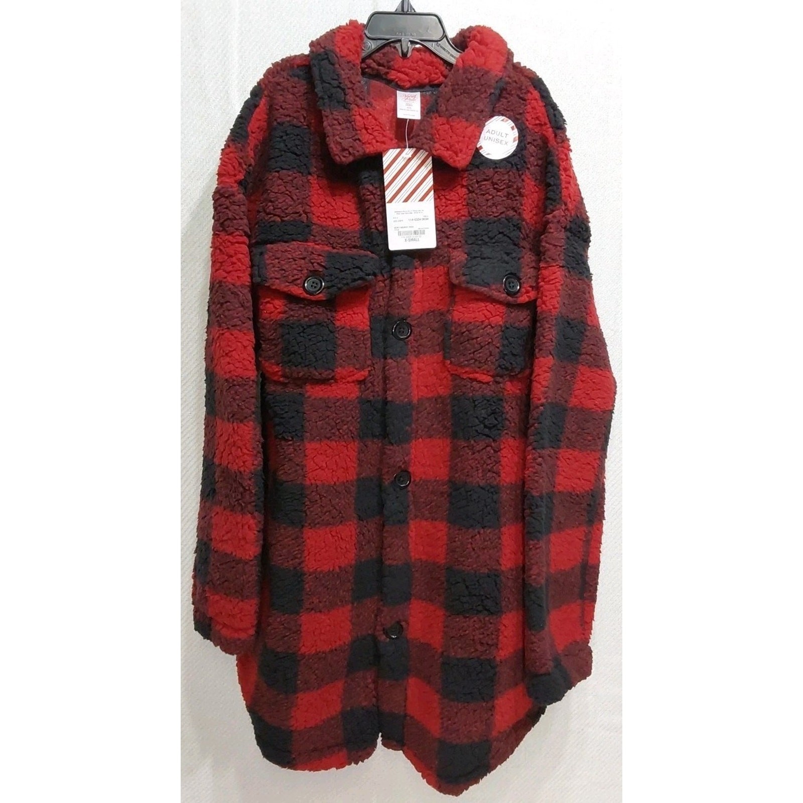North Pole Trading Co. Adult Unisex X-Small Red/Black Sharpa Button-Down #M29